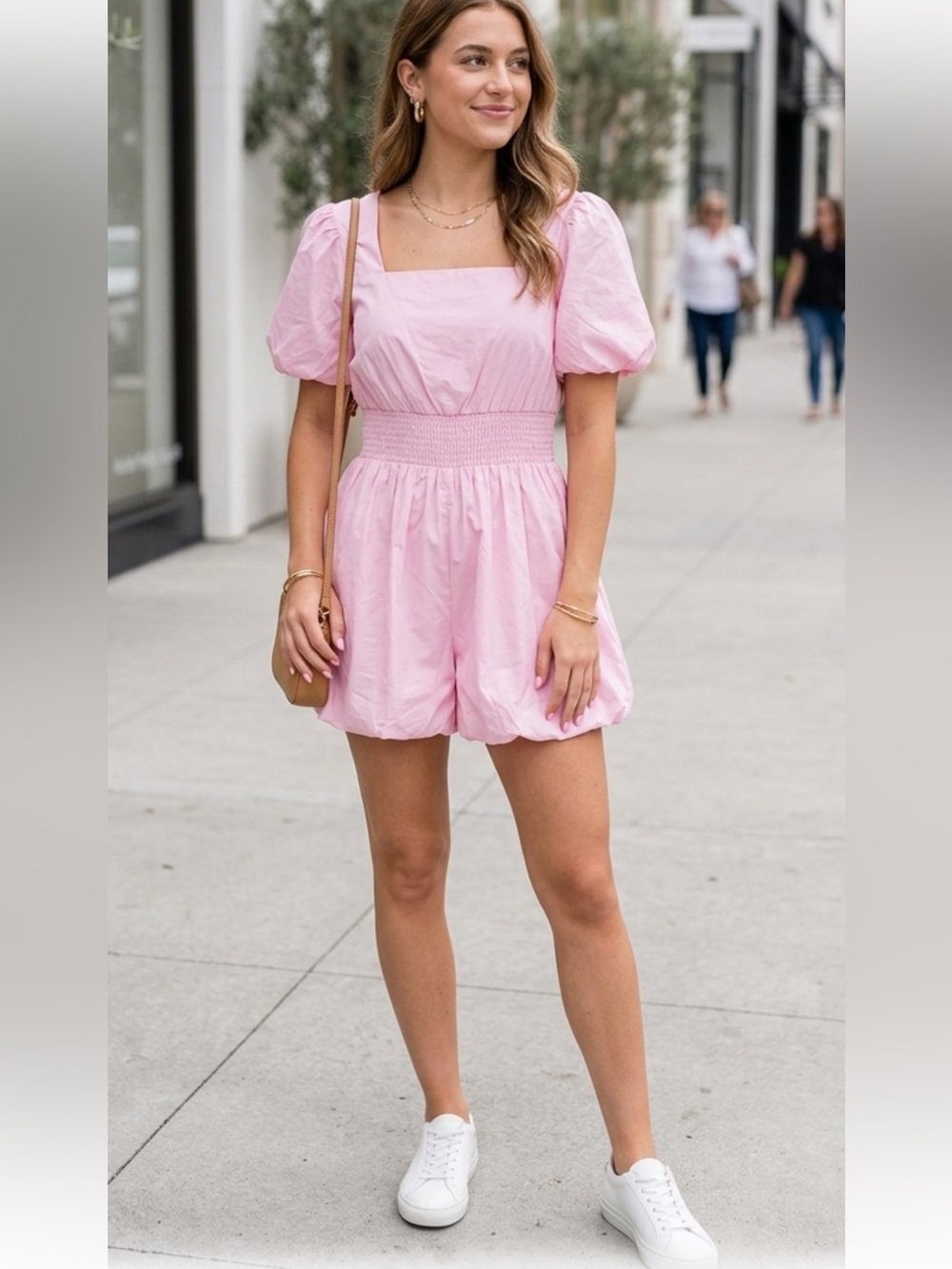 NWT Girl Soul light pink smocked puff-sleeve romper